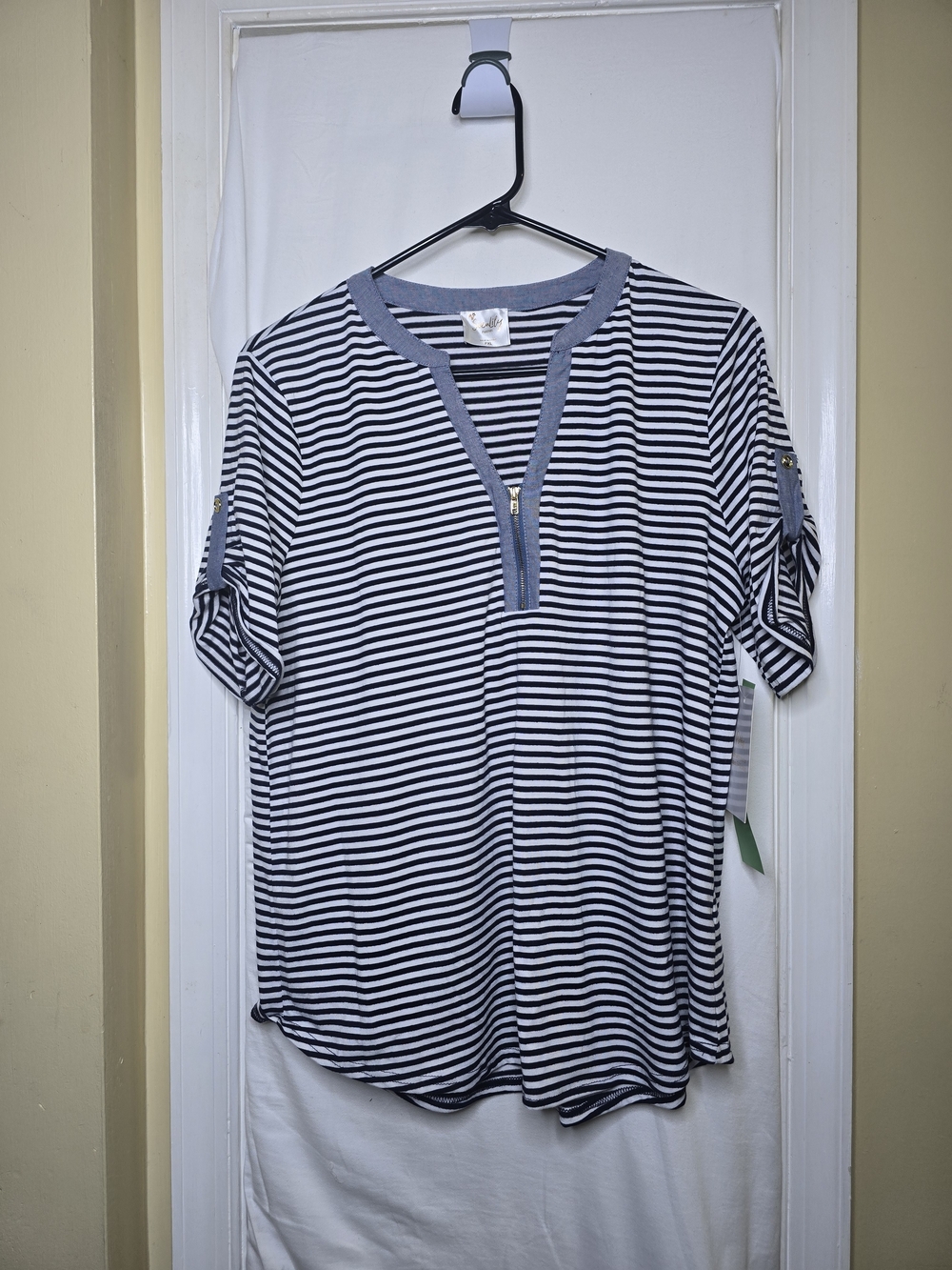 Siren Lily Navy and White Striped Zip-Front Top